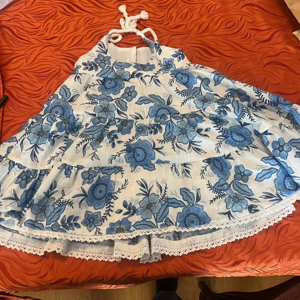 HAUTE HIPPIE KIDS Blue and White, Fully Lined Cotton Floral Sundress Size 3T - Picture 2 of 8